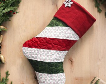Personalized Quilted Christmas Stocking, Candy Cane Design, Farmhouse Decor