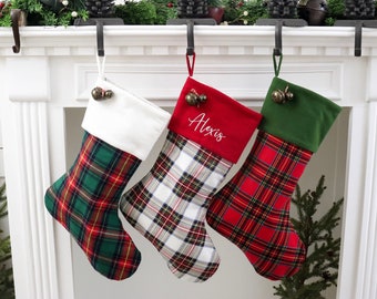 One (1) Flannel Christmas Stocking, Personalized Christmas Stocking, Farmhouse Christmas Stockings, Family Christmas Stockings