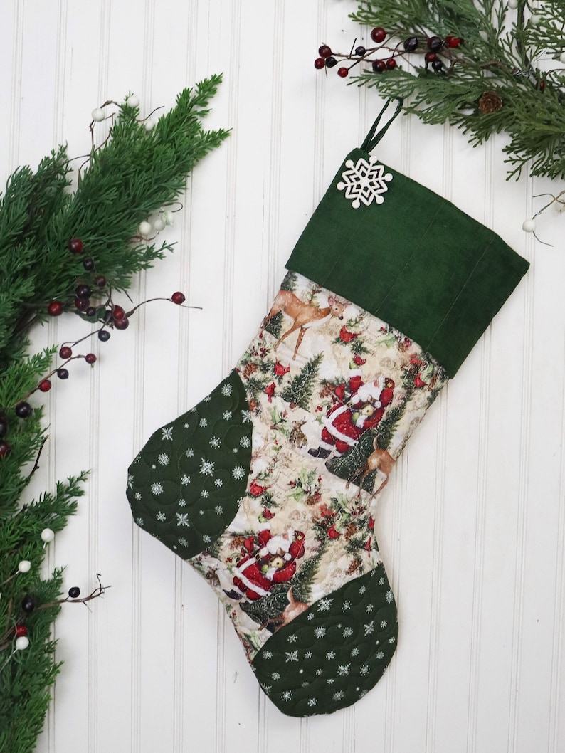 One 1 Single Quilted Christmas Stocking Red and Green - Etsy