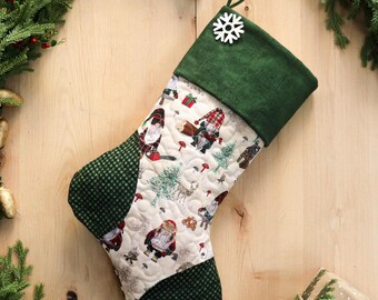 Personalized Quilted Christmas Stocking, Patchwork Design, Farmhouse Decor
