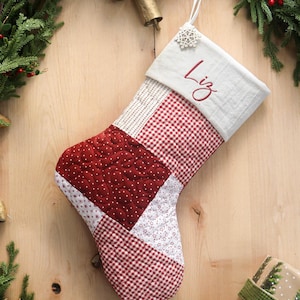 Bas de Noël matelassés personnalisés, motif patchwork, décoration de ferme