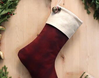 Personalized Red Plaid Flannel Christmas Stocking, Country Farmhouse Decor