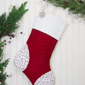 Personalized Quilted Christmas Stocking, Patchwork Design, Farmhouse Decor