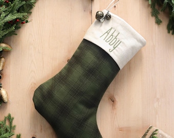Personalized Plaid Flannel Christmas Stocking, Country Farmhouse Decor