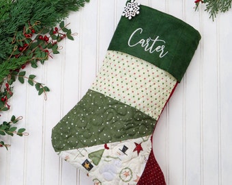 Quilted Christmas Stocking. Personalized Christmas Stocking, Farmhouse Christmas Stocking, Country Christmas Stocking