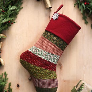 Personalized Quilted Christmas Stocking, Patchwork Design,  Farmhouse Decor