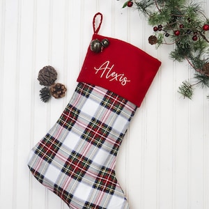 Flannel Christmas Stocking, Plaid Flannel Christmas Stocking, Farmhouse Christmas Stocking, Family Christmas Stockings, Red Plaid Stocking