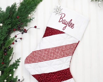 Quilted Christmas Stocking. Personalized Christmas Stocking, Farmhouse Christmas Stocking, Country Christmas Stocking