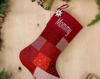 Personalized Quilted Christmas Stocking, Patchwork Design, Farmhouse Decor