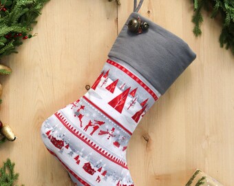 Meia de Natal de flanela com rena e boneco de neve: Punho personalizado