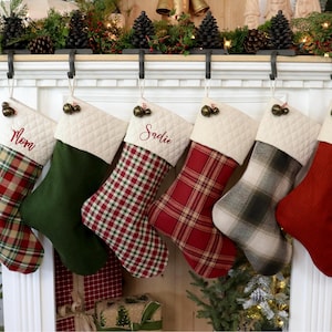 One (1) Flannel Christmas Stocking, Personalized Christmas Stocking, Farmhouse Christmas Stockings, Family Christmas Stockings