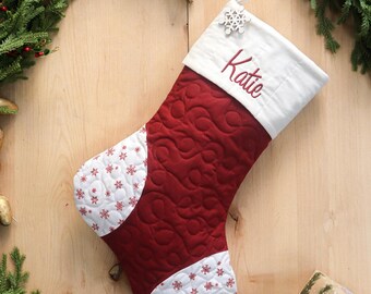 Personalized Quilted Christmas Stocking, Patchwork Design,  Farmhouse Decor