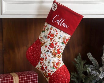 Personalized Quilted Christmas Stocking, Patchwork Design, Farmhouse Decor