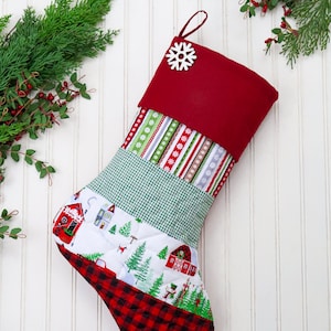 Quilted Christmas Stocking. Personalized Christmas Stocking, Farmhouse Christmas Stocking, Country Christmas Stocking
