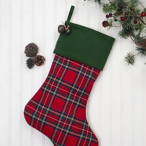Flannel Christmas Stocking, Plaid Flannel Christmas Stocking, Farmhouse Christmas Stocking, Family Christmas Stockings, Rose Cottage