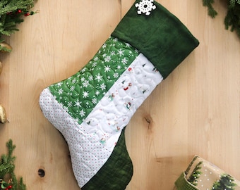 Personalized Quilted Christmas Stocking, Patchwork Design, Farmhouse Decor