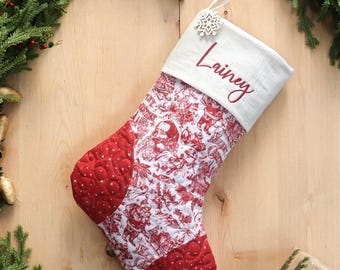 Personalized Quilted Christmas Stocking, Patchwork Design, Farmhouse Decor