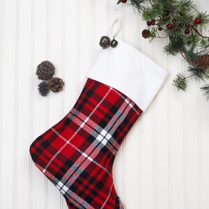 Flannel Christmas Stocking, Plaid Flannel Christmas Stocking, Farmhouse Christmas Stocking, Family Christmas Stockings, Red Plaid Stocking