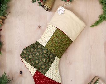 Personalized Quilted Christmas Stocking, Patchwork Design, Farmhouse Decor