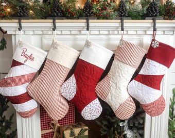 Quilted Christmas Stocking: Optional Embroidery, Patchwork Design, Farmhouse Decor