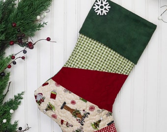 Quilted Christmas Stocking. Personalized Christmas Stocking, Farmhouse Christmas Stocking, Country Christmas Stocking