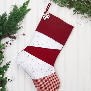 Personalized Quilted Christmas Stocking, Patchwork Design, Farmhouse Decor