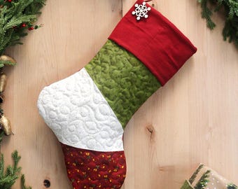 Personalized Quilted Christmas Stocking, Patchwork Design, Farmhouse Decor