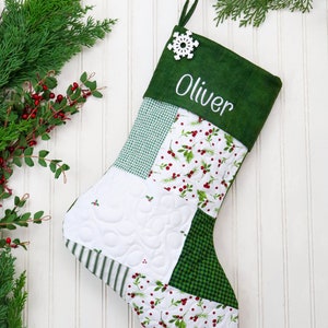 Quilted Christmas Stocking. Personalized Christmas Stocking, Farmhouse Christmas Stocking, Country Christmas Stocking, Patchwork Stocking