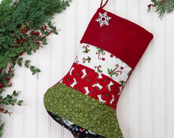 Quilted Christmas Stocking. Personalized Christmas Stocking, Farmhouse Christmas Stocking, Country Christmas Stocking
