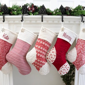 One (1) Quilted Christmas Stocking, Scandinavian Stockings, Farmhouse Christmas Stocking, Rose Cottage Patterns, Country Christmas Stockings