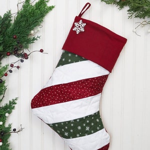 One 1 Single Quilted Christmas Stocking, Red and Green Christmas ...