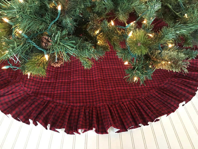 Red Plaid Tree Skirt Farmhouse Tree Skirt Quilted Christmas Tree Skirt Quilted Christmas Farmhouse Christmas Christmas Tree Skirt