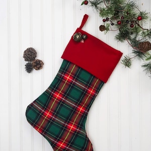 Flannel Christmas Stocking, Plaid Flannel Christmas Stocking, Farmhouse Christmas Stocking, Family Christmas Stockings, Rose Cottage