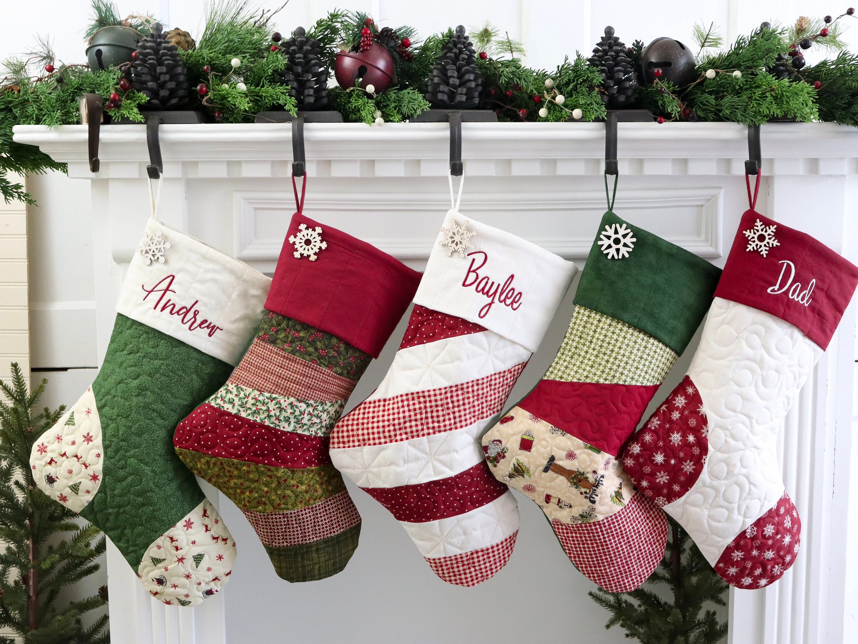Quilted Christmas Stockings, Set of Five 5 Christmas Stockings, Farmhouse  Christmas Stockings, Family Christmas Stockings -  UK