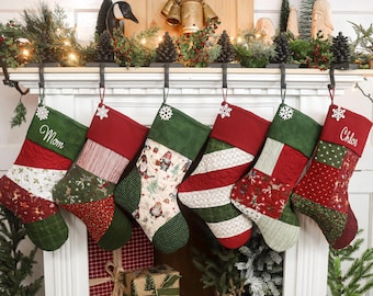 Personalized Quilted Christmas Stocking, Patchwork Design, Farmhouse Decor