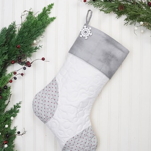 Quilted Christmas Stocking. Personalized Christmas Stocking, Farmhouse Christmas Stocking, Gray Christmas Stocking, SilverStocking