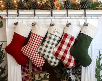 Personalized Plaid Flannel Christmas Stocking, Farmhouse Christmas Decor