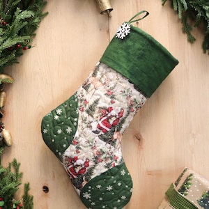Personalized Quilted Christmas Stocking, Patchwork Design, Farmhouse Decor