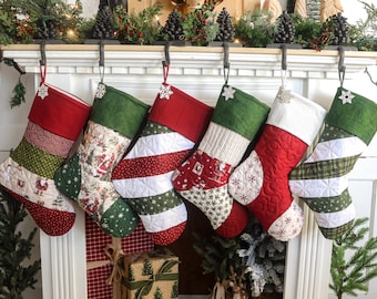 Personlig quiltad julstrumpa, lapptäcksdesign, lantlig inredning