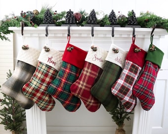 One (1) Flannel Christmas Stocking, Personalized Christmas Stocking, Farmhouse Christmas Stockings, Family Christmas Stockings