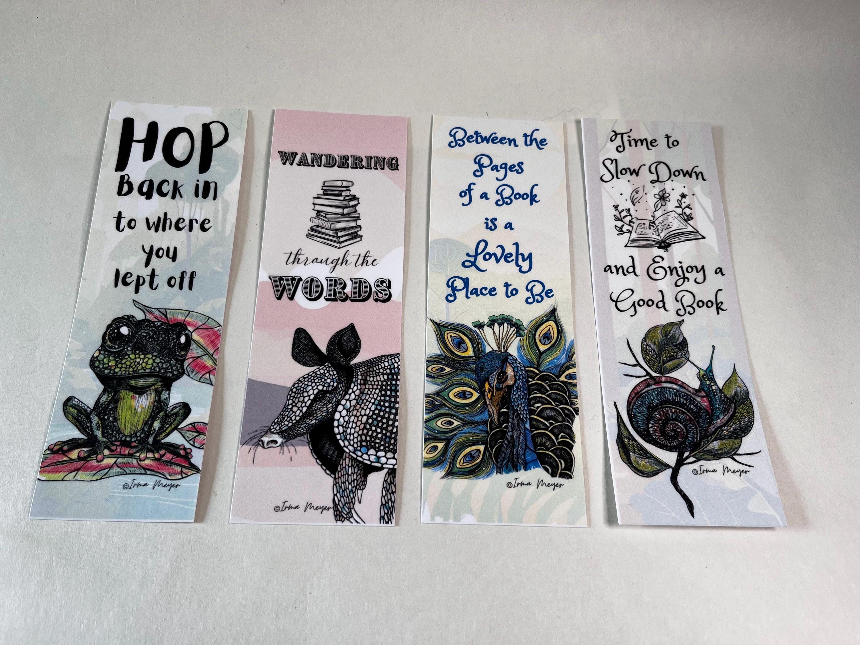 Pen and Marker Animal Art Print 4 Pack Laminated Flat Bookmarks