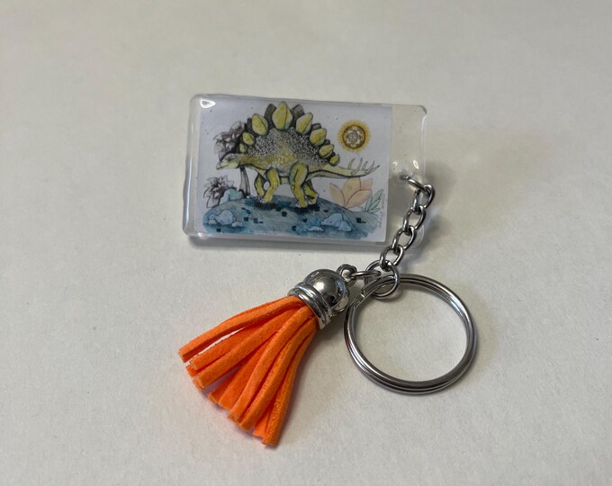 Dinosaur Art Print Acrylic Keychain with tassel