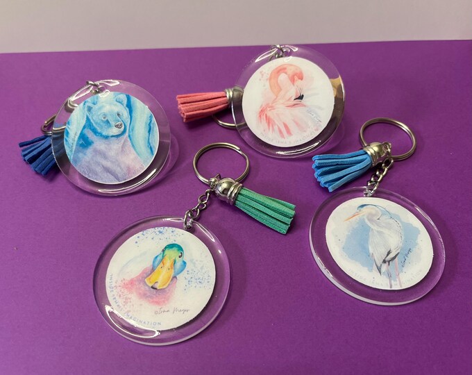 watercolor Art Print Acrylic Keychain with tassel