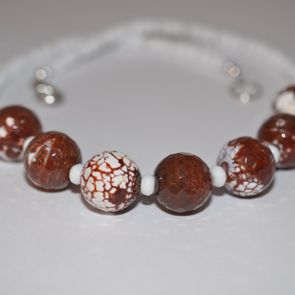 SALE! Brown Agate & White Jade Necklace and Earring Set (NE78)