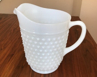 Large Vintage MILK GLASS Hobnail PITCHER