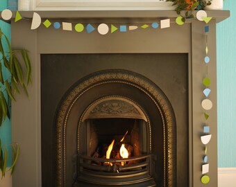 Multi shape garland - OPHELIA collection 7ft handmade garland -  grey, green and blue paper - Garden party/summer wedding - Shakespeare