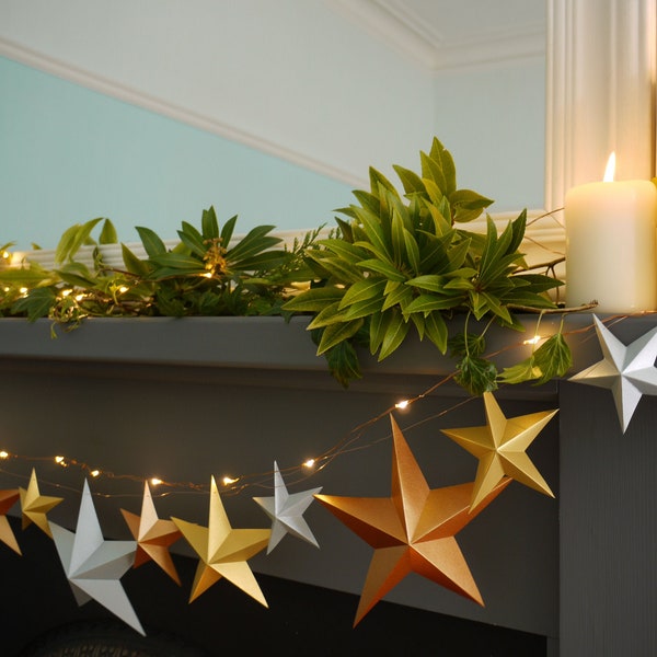 DIY Star garland - Metallic paper garland diy kit - Christmas craft gift - Festive decor diy - DIY star baubles