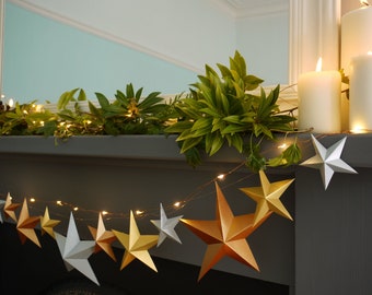 DIY Star garland - Metallic paper garland diy kit - Christmas craft gift - Festive decor diy - DIY star baubles