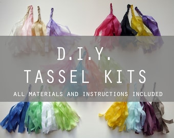 D.I.Y. tassel kit -  16 Tissue paper tassels, creative crafter gifts, eco party decor - Delysia, Jem, Lorelai, Ophelia, Ragnar, gold, silver