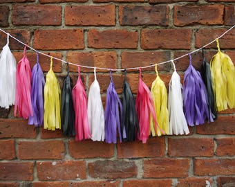 Bold colour large tassels ~ JEM ~ pink,black,purple,white,yellow - 1980s colour party decoration-Handmade halloween wedding decor